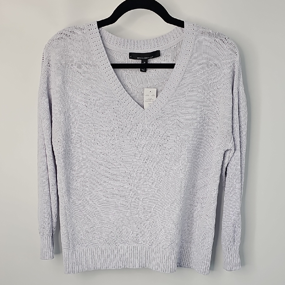 WHMB Soft Vneck Open‎ Knit Delicate Feminine Shell Sweater w  Swirly Design